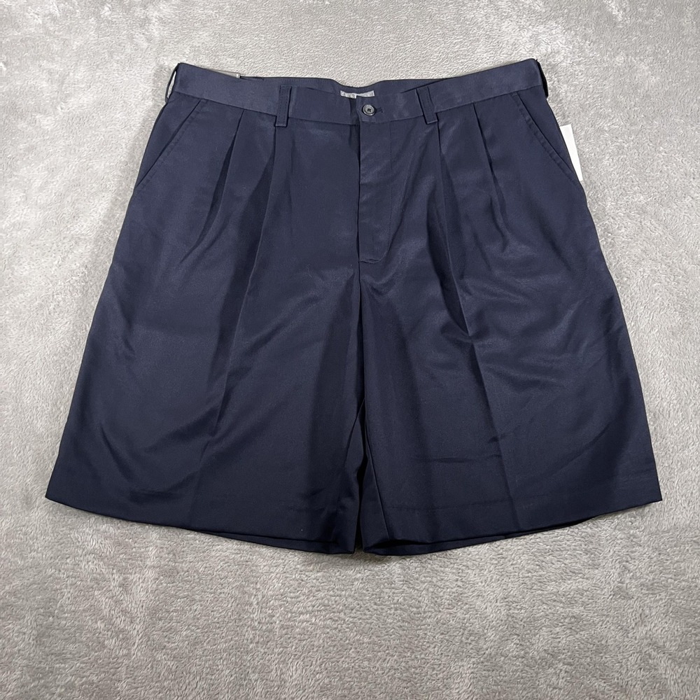 Izod Golf Shorts Mens 36 Navy Pleated Chino Performance Polyester‎ Dress Golf